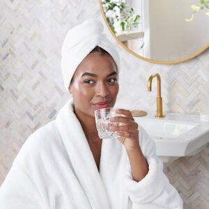 Threshold Spa Plush Bath Robe and Hair Towel set